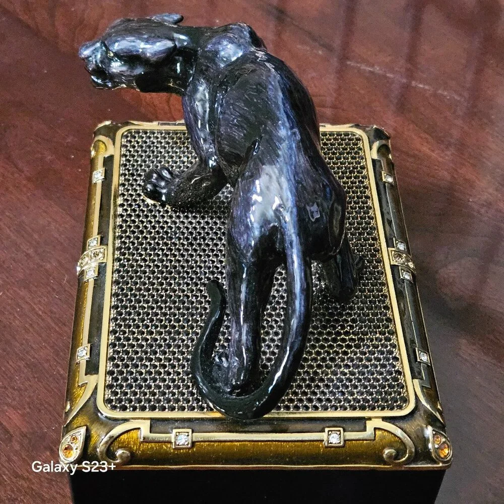 RARE EXQUISITE JAY STRONGWATER SAFARI PANTHER CRYSTAL ENAMEL TRINKET JEWELRY BOX